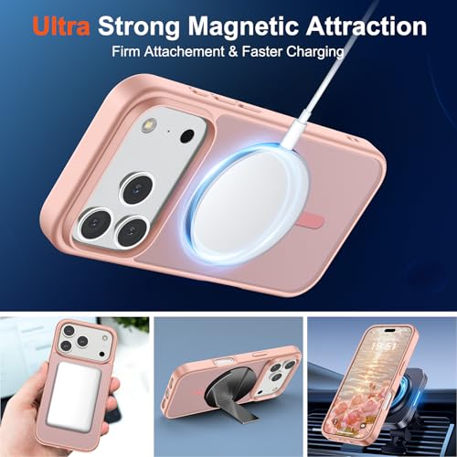 Image of SUPFINE Magnetic for iPhone 17 Pro Case (Compatible with MagSafe)(Military Grade Drop Protection) Translucent Matte Shockproof with Anti-Fingerprint Phone Cover 2025,Pink