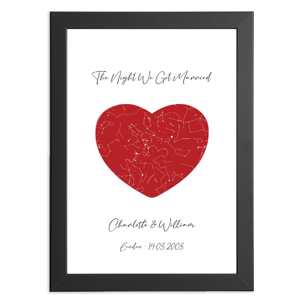 Custom Heart Star Constellation Map- Unique Anniversary Idea For Him, Or Gift For Her As Romantic 1st Anniversary WeddingPresent, Birthday, Christmas, Valentines Keepsake - 1 year anniversary