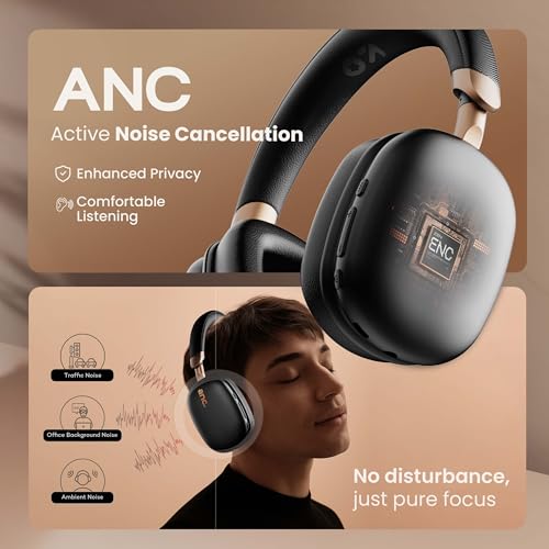 Image of GOBOULT Fluid X Pro ANC Headphones BT Wireless 70H Playtime, 40mm Bass Driver, Active Noise Cancellation, Type-C Fast Charging, ANC Headphones Wireless (Raven Black)