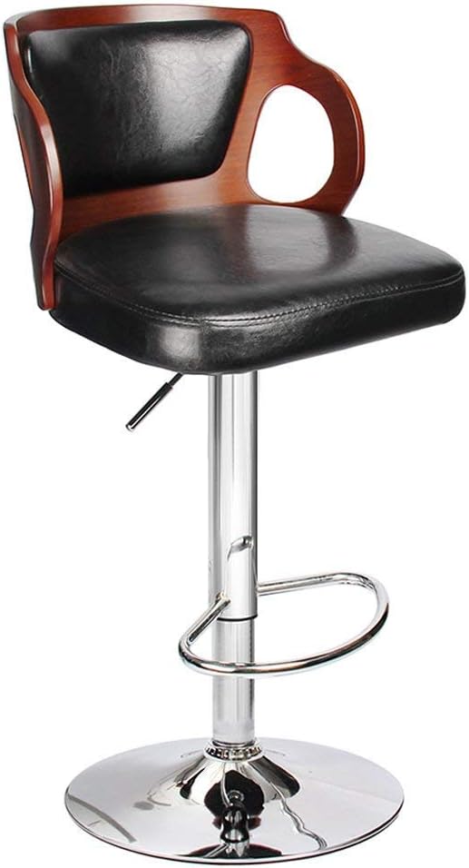 Homall Bar Stools Walnut Bentwood Adjustable Height Leather Modern Barstools with Back Vinyl Seat Extremely Comfy Bar Stool 1 Piece (Black)