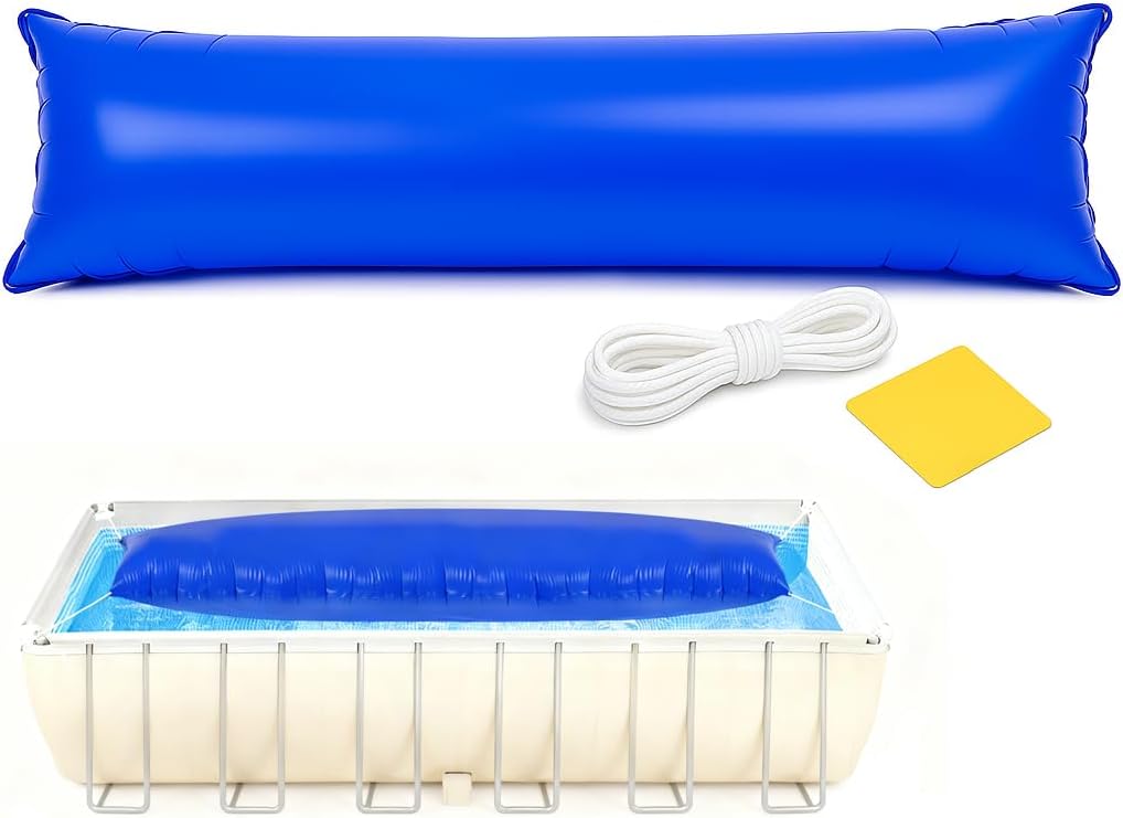4×15 ft Extra-Large Pool Cover Air Pillow, 0.5 mm Cold-Resistant PVC Winterizing Ice Equalizer for Above-Ground & In-Ground Pools, with 49 ft Rope & Repair Patch, 4 Tie-Off Points (Dark Blue)