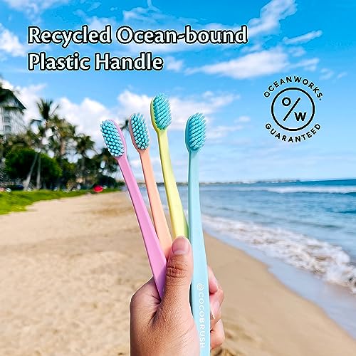 Cocofloss Cocobrush, Ultra-Soft Manual Toothbrush, Dentist-Designed, Gentle on Gums, Made from Recycled Plastic, Rainbow Set, Multipack of 4 - Image 4