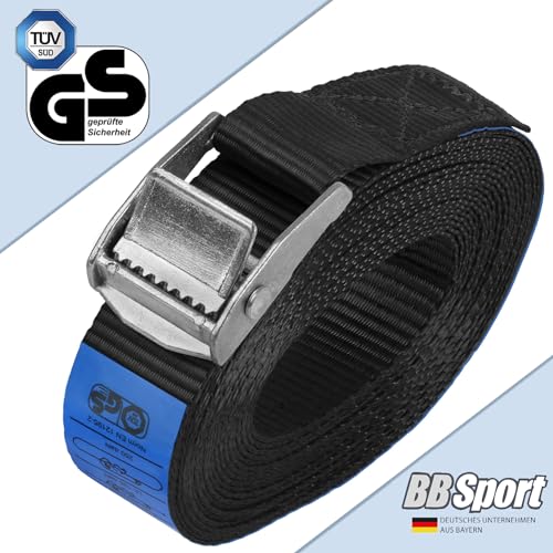 Zurrgurt Spanngurte | TÜV geprüft | Befestigungsgurt Spanngurt Klemmverschluss | Belastbar bis 250 kg | Schwarz | diverse Längen Stückzahlen - 4er Pack 2.5 cm x 2.5 m