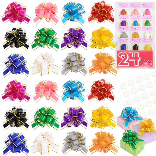 TUXIYA 24PCS 6 Inch Large Pull Bows 12 Colors Bow for Gift Wrapping Reusable Birthday Ribbon Bow for Wrapping Boxes & Decorative Accents