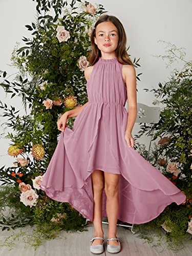 WDIRARA Girl's High Low Hem Chiffon Sleeveless A Line Frilled Neck Flowy Long Dress4