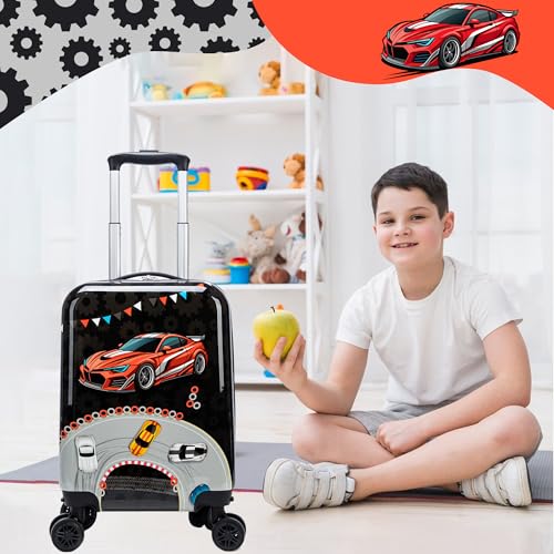 Image of Kids Suitcase Set for Boys Hardside Luggage with Spinner Wheels 2 Piece 16inch Toddler Suitcase for Boys Travel Carry on Luggage Airline Approved