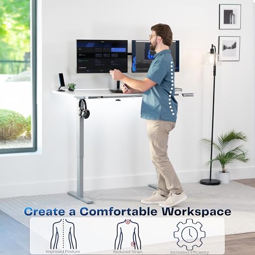 Image of VIVO Marble Dry Erase 60 x 24 in Standing Desk, DESK-KIT-1G6WM | Electric, Holds 220 lbs, Sit Stand, Height Adjustable Whiteboard Marble Pattern Table, One-Piece Top, 1B Series, Gray Frame