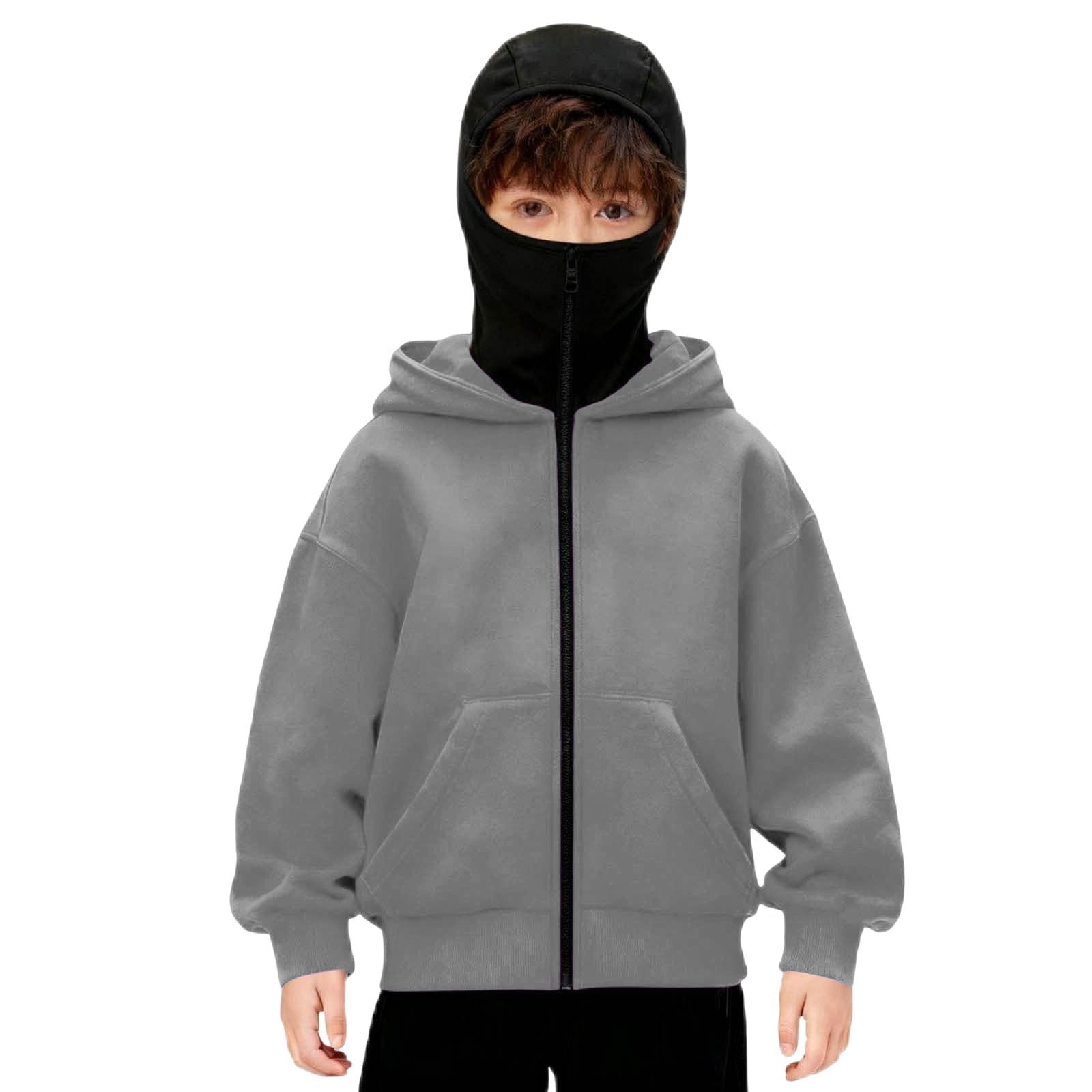 Generisch Unisex Kinder Sturmhaube Hoodie Jungen Mädchen Reißverschluss Hoodies mit Gesichtsmaske Leichte Jacke mit durchgehendem Reißverschluss Jacken Langarm Neuheit Athletic Sweatshirts