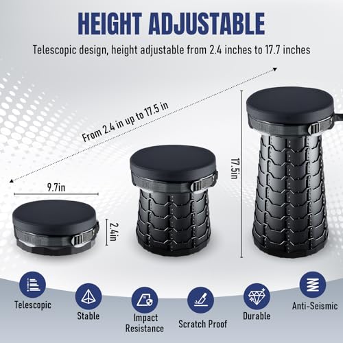 Image of 2026 Upgraded Collapsible Stool with Cushion, Portable Folding Stool for Adults Heavy Duty, Camping Stools for Outdoor Camping Travel Hiking Fishing, Adujstable Folding Chair Footrest,Black