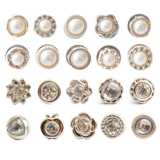 20Pcs Women Shirt Brooch Buttons Pearl No Sew Button Pins Safety Rhinestones Mini Brooch Pins Cover up Button-picture-19