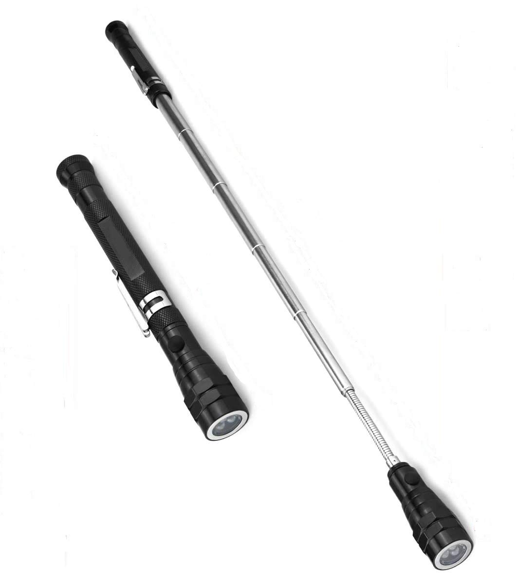 Magnetic Pickup Tool with LED Light, Extendable Telescopic Magnet Flashlight, Telescopic Magnet Cool Gadget to Hard Reach Place Tool Gift for Dad Men Him (S)