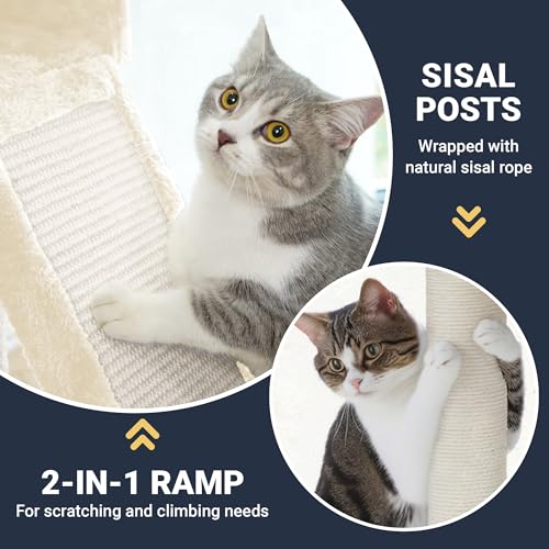 Image of Allewie 82 Inches Large Cat Tree /House /XXL Tall Cat Towers for Big Feline /Scratching Post /Multi-Level Large Kitty Climbing Tree with Condo /Beige