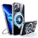 FNDMIL 360°Drehbarer Magnetisch für iPhone 13 Pro Hülle mit MagSafe [Rutschfester Textur][Unsichtbarer Ständer][Militär Schutz] Transparente Hartschale mit Silikon für iPhone 13 Pro Case Dünn,Klar