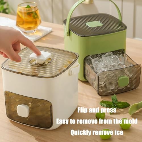 Portable Ice Maker for Freezer with Ice Bin Fast,Press-Style Ice Box,Mini Ice Cube Tray,ICES Storage Container for Freezer,Chilling Drinks,Whiskey & Cocktails,One-Touch Operation (White)