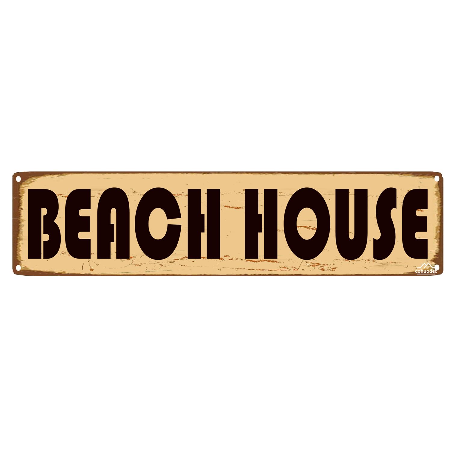 peiyeety Beach House Sign, Rustic Metal Wall Art, 16 x 4 Inch Rustic Beach House Decor for Coastal Home & Porch