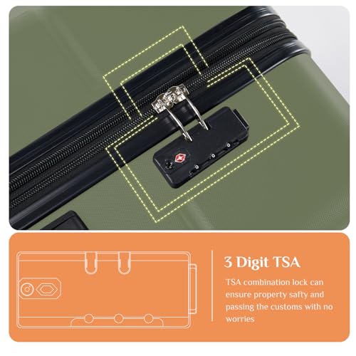 Image of Sweetcrispy 3 Piece Luggage Set, ABS Hard Shell Carry On Suitcase with Smooth Spinner Wheels and TSA Lock, Lightweight Rolling Travel Luggage 20 /24 /28 Inch for Travel Business Vacation, Green