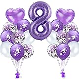 🎈 8. Paquete: 1 globo con números de 32 pulgadas, 2 globos de corazón de 45 cm, 6 globos de látex de sirena de 30 cm, 4 globos de látex blanco de 30 cm, 6 globos de confeti de 30 cm, cintas