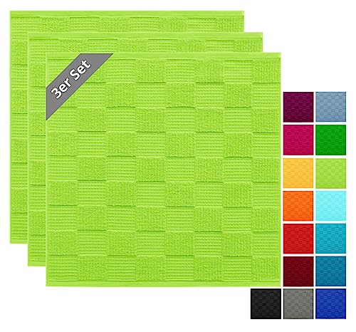 Lashuma Geschirrtücher 100% Baumwolle - Küchenhandtücher & Geschirrhandtücher 50x50 cm Waffelpique & Frottee Grün - Apfel, 3er Set