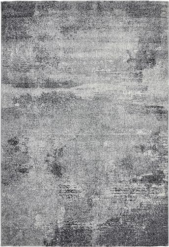 andiamo Luna Zeitloser Webteppich | Kurzflor Teppich für Esszimmer, Wohnzimmer Schlafzimmer im Vintage Look | Wohnzimmerteppich | Grau 160 x 230 cm