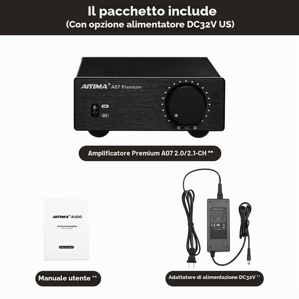 AIYIMA A07 TPA3255 Mini amplificatore di potenza 2.0 Canali 300 W x 2 Amplificatore audio digitale HiFi Classe D Amplificatore audio audio per altoparlanti passivi Home Audio