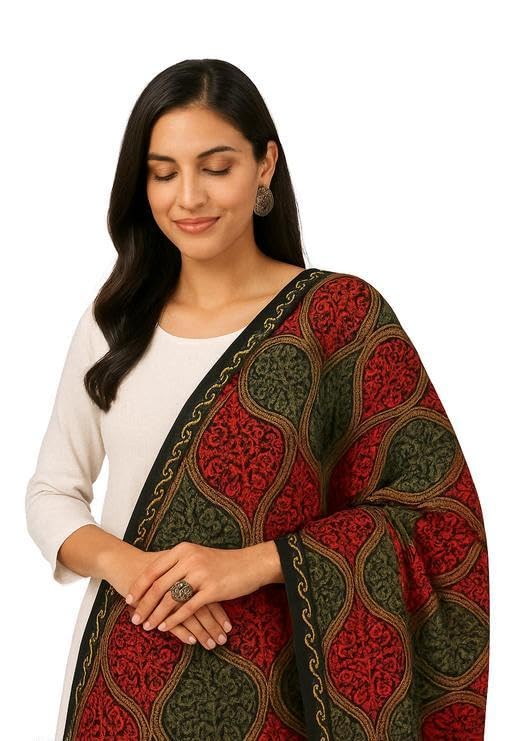Kashmiri Shawl With Multi Color Embroidery, Indian Shawl, White Embroidery Shawl, Aari Embroidery,Shawl Women, Kashmiri Accessory Size -28x80-picture-27