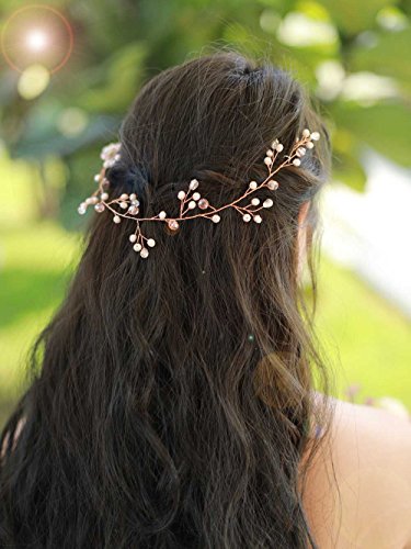 Missgrace Bridal Rose Gold Crystal Hair Vine Wedding Vintage Headpiece Women Leaf Headband Hair Accessory Wedding Hair Jewelry For Festival And Party- Bridal Hair Accessories For Bride #TOP5