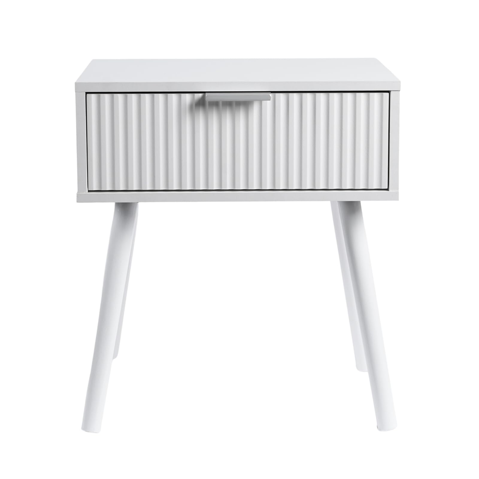 OHS Ribbed Bedside Table 1 Drawer, Venice Decorative Wooden Nightstand Side Table Living Room Bedroom Storage Unit Modern Side End Tables for Home, White - 40 x 30 x 45cm