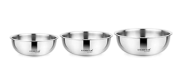 KITCHEN CLUE Stainless Steel Tasla Without Lid, (Pack of 3 Pcs - 20, 24, 26 Cm) Heavy Guage 3 PLY Stainless Steel Tasla/Kadhai for Cooking in Kitchen - Unbreakable - Cookware Combo Kitchen Set