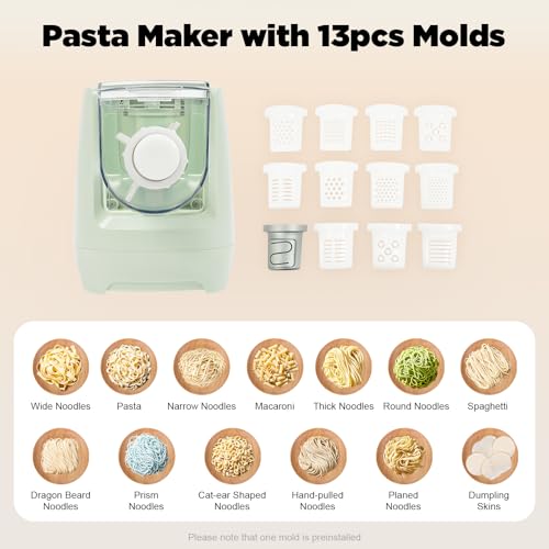 Electric Pasta Maker,260W Household Automatic Pasta Maker Machine,Automatic Noodle Maker with 13 Noodle Shapes for Home Kitchen Use