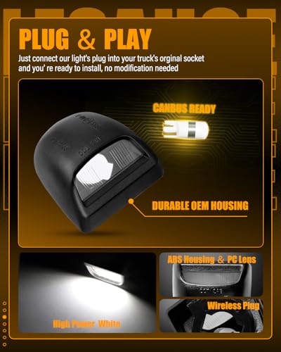 Image of LESAUCE LED License Plate Light Tag Lamp Assembly Replacement for Chevy Silverado 1500 2500 3500 Suburban Tahoe GMC Sierra Yukon XL for Escalade, 6000K White,Housing+T10, Pack of 2