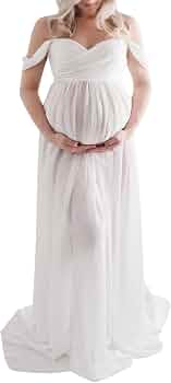 Robe Grossesse Élégante En Mousseline - Épaules Dénudées Pour Séance Photo Maternité