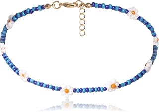 Aaishwarya Blue Women's Colorful Boho Flower Rice Beads Chain | Beaded Necklace for women and girls | Birthday gift | Beac... Price In India