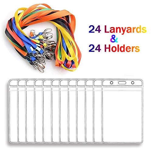 InnoBase Kunststoff Ausweishülle Namensschild Band Kartenhalter mit Schlüsselband Lanyard für Ausweishülle Business, Ausstellung und Büro, Tragbare vertikal Badge (24er Set) (Vertikal)