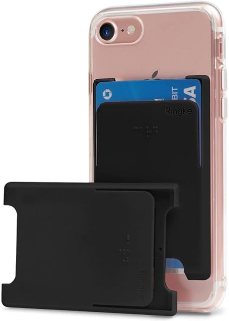 Ringke Slot Card Holder [Black] [1 Pack] Minimalist Slim Hard Premium PC Mini Clip ID/Adhesive 3M Sticker Credit Card Sleeve Attachment for iPhone, iPad, Galaxy, LG, Pixel Phone Case