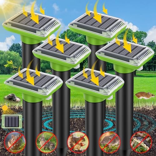 Mole Repellent Outdoor Ultrasonic, 2024 Solar-Powered Gopher Mole Repellent for Lawn, Waterproof Mole Killer Traps for Yard, Effectively Repels Gophers Snake Chipmunks Voles Groundhogs, Green-6PC