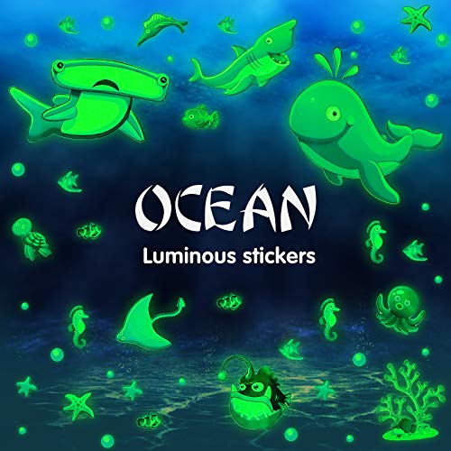 Lamdgbway Leuchtende Aufkleber Leuchten Im Dunklen Ozean Walhai Wanddekoration Für Kinder Baby Schlafzimmer Decke Oder Wand PVC Party Geburtstagsgeschenk Unterwasserwelt Cover