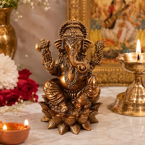 Image of UNOVATE Ganesha Idol for Car - 10cm Ganpati Murti | Ganesha Idol for Home, Pooja Room & Gift | Ganesh Statue for Mandir, Diwali, Ganesh Chaturthi & Housewarming (Golden)
