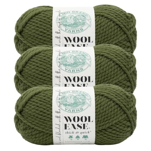 Image of Lion Brand Yarn, Wool-Ease Thick & Quick Yarn, Trailstone, Green, 3 Pack