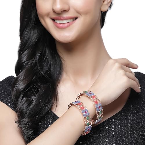 Image of ZENEME Leaf Shaped American Diamond Gold Plated Bangles Jewellery For Women & Girls