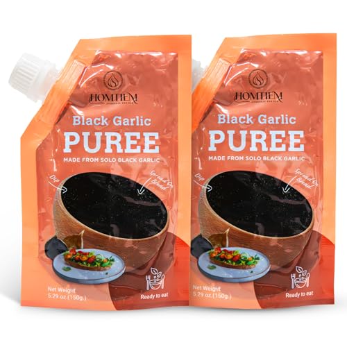 Image of Homtiem Black Garlic, Whole & Peeled, Fermented for 90 Days, Ready to Eat, Non-GMO, No Additives (5.25 Ounce (Pack of 2), Puree)