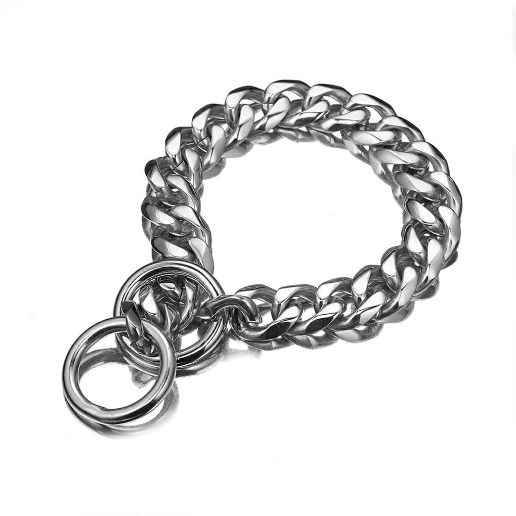 Ailan Convenient Steel Dog Chain Collar For Daily Walks Made Of Titanium Steel Widely Used Metal Dogs Collar, silver, 18 inches