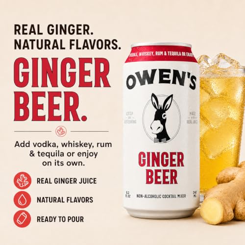 Image of Owen's Premium Non-Alcoholic Sparkling Cocktail and Mocktail Mixer, Drink Mixer for Cocktails, Mocktails, and Party Beverage, 24 Pack of 8.2 fl oz Cans (Ginger Beer)