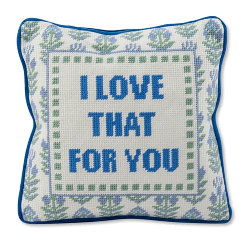 FURBISH Needlepoint Decorative Throw Pillow - Love that for You - 10" x 10" - Small Embroidered Accent Pillow for Bed, Chair, Couch, Sofa - Eclectic Home Decor