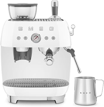 Smeg EGF03WHUK Espresso Coffee Machine with Grinder, 2.4L, 20 Bar Pump, 1650W, White