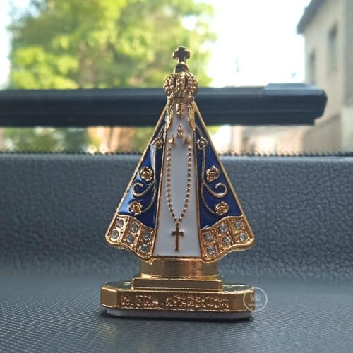 Miniatura Imagem Nossa Senhora Aparecida Para Painel de Carro Metal Dourada Com Strass Autocolante 5