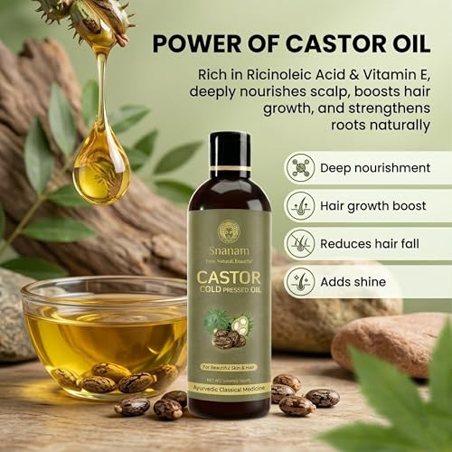 Image of Pure Cold Pressed Castor Hair Oil | 100% Pure & Natural | Supports Hair Growth, Stronger Hair, Skin Care, Nail Care & Eyelash Care | 200 ml
