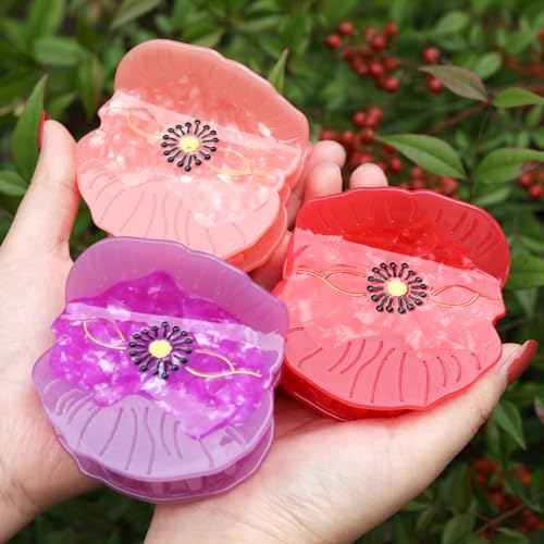 Red Poppy Flower Hair Claw Clip, 1 Piece, Personalized Hair Claw for Women
