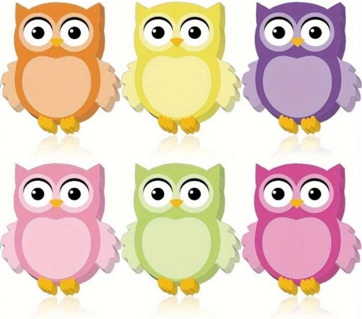 6Pcs Cute Owl Sticky Notes, Self-Adhesive Memo Pads for Office, Home Reminders Teacher Must Haves, 30 Sheets per Pad, Bright Multicolor Desk Note Pads 2