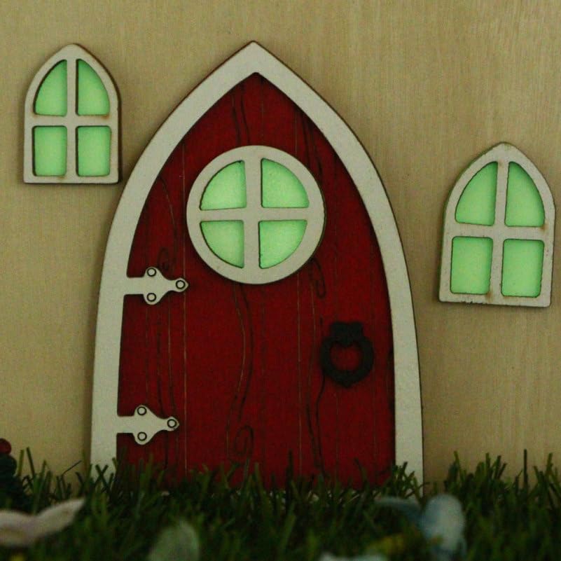 TOYANDONA Luminous Mini Elf Door Set 2 Glow in the Dark Wooden Fairy Doors for Dollhouse Garden Decoration 3.9X3.5 Inch Night Light Fairy Door Accessories - Image 4