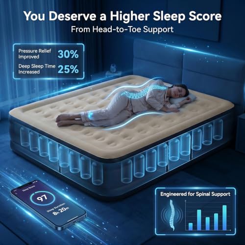 Image of SENNOUL King Air Mattress with Built in Pump,18 inch Raised Blow up Bed, 900lb